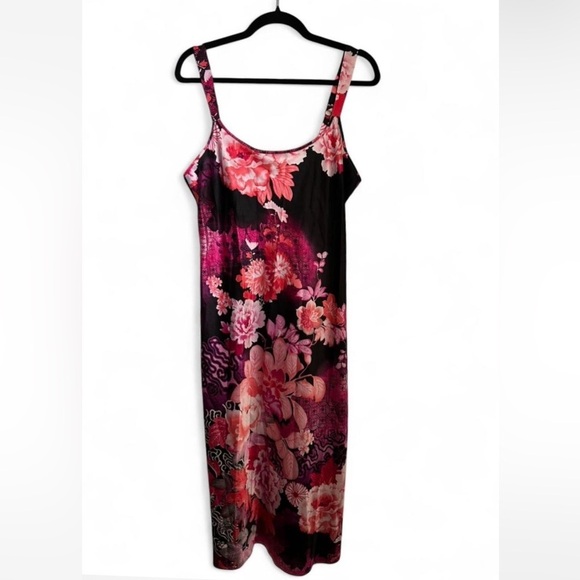 Natori Other - Vintage Cruz Natori Pink floral midi dress with adjustable straps satin material